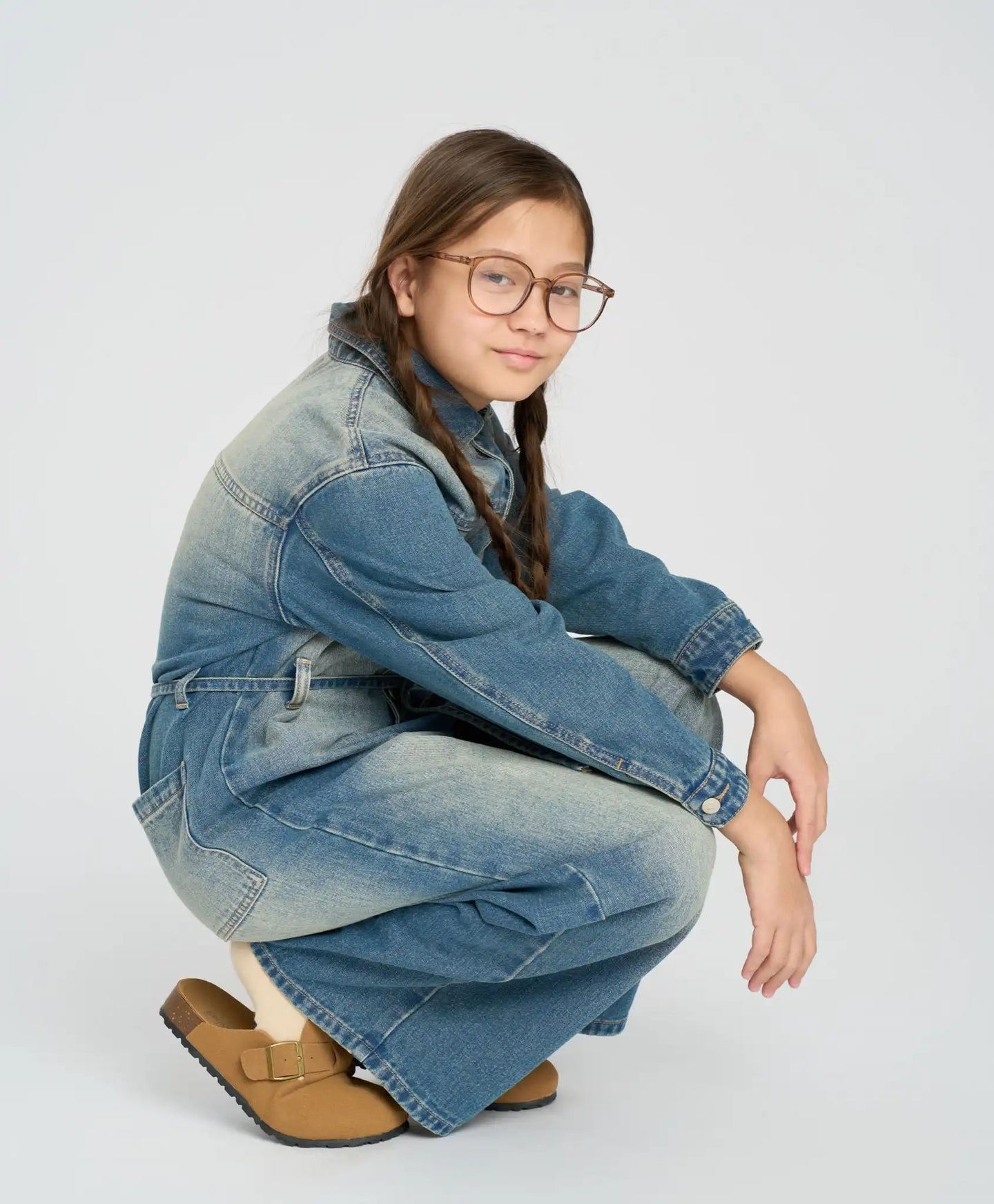 Salopetă cu nasturi pentru fetiță, albastru deschis, cu pantaloni largi, Button Blue