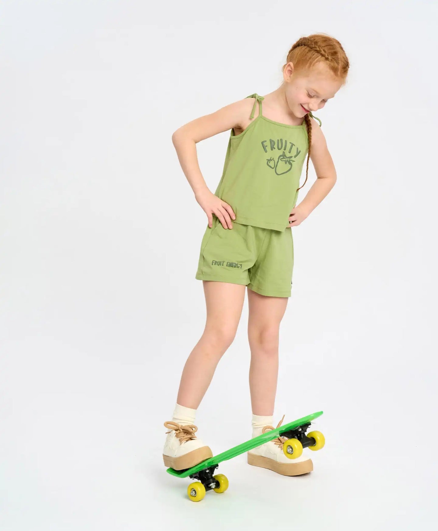 Top verde pentru fete cu șnururi și imprimeu Button Blue