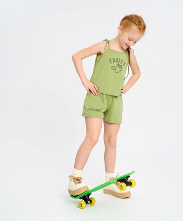 Top verde pentru fete cu șnururi și imprimeu Button Blue