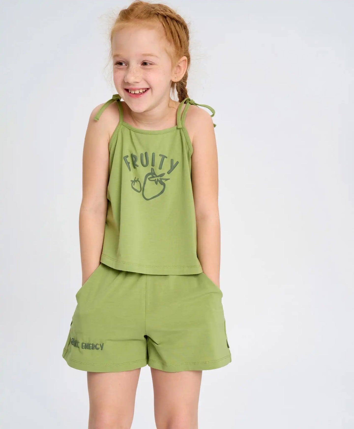 Top verde pentru fete cu șnururi și imprimeu Button Blue