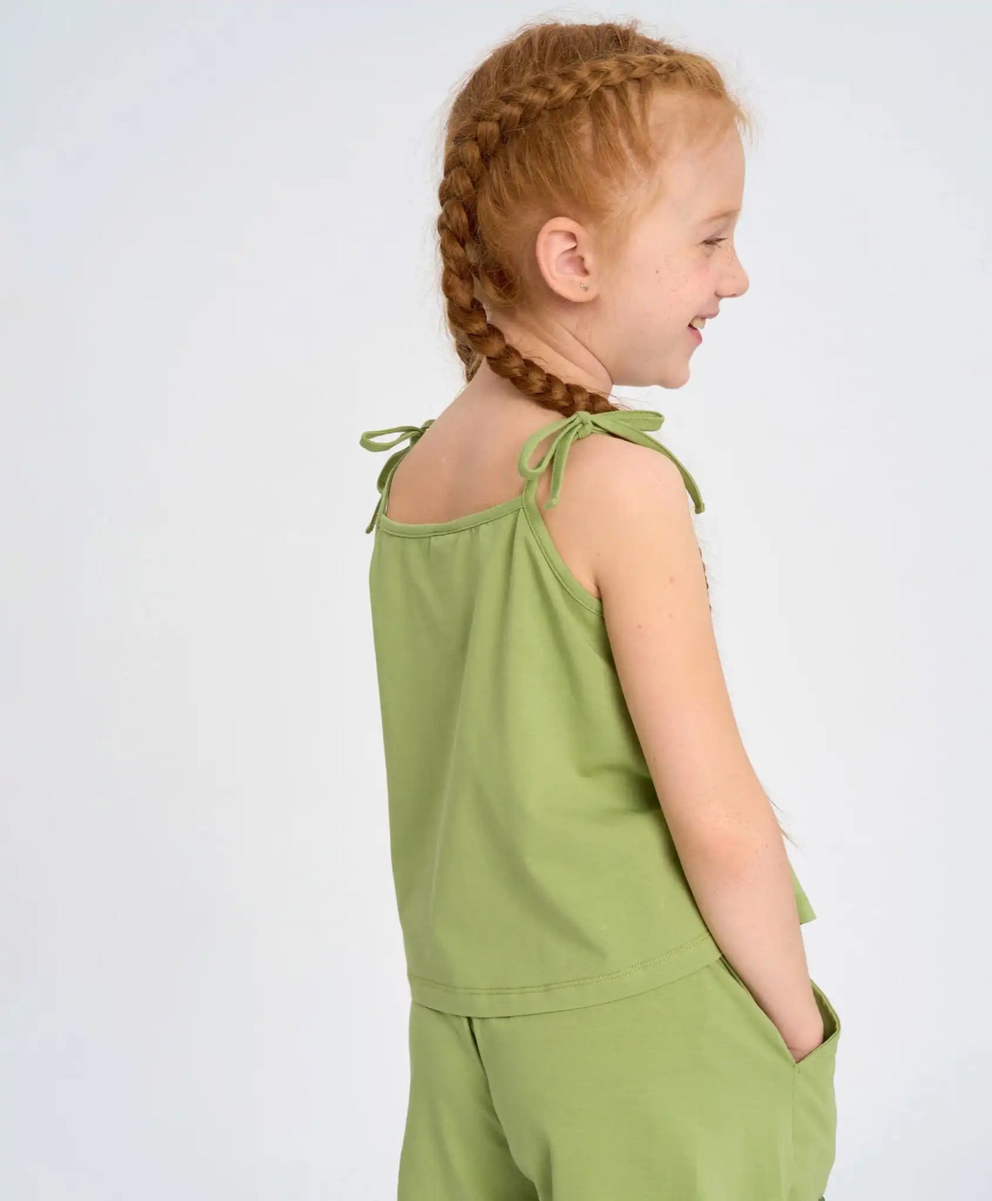 Top verde pentru fete cu șnururi și imprimeu Button Blue