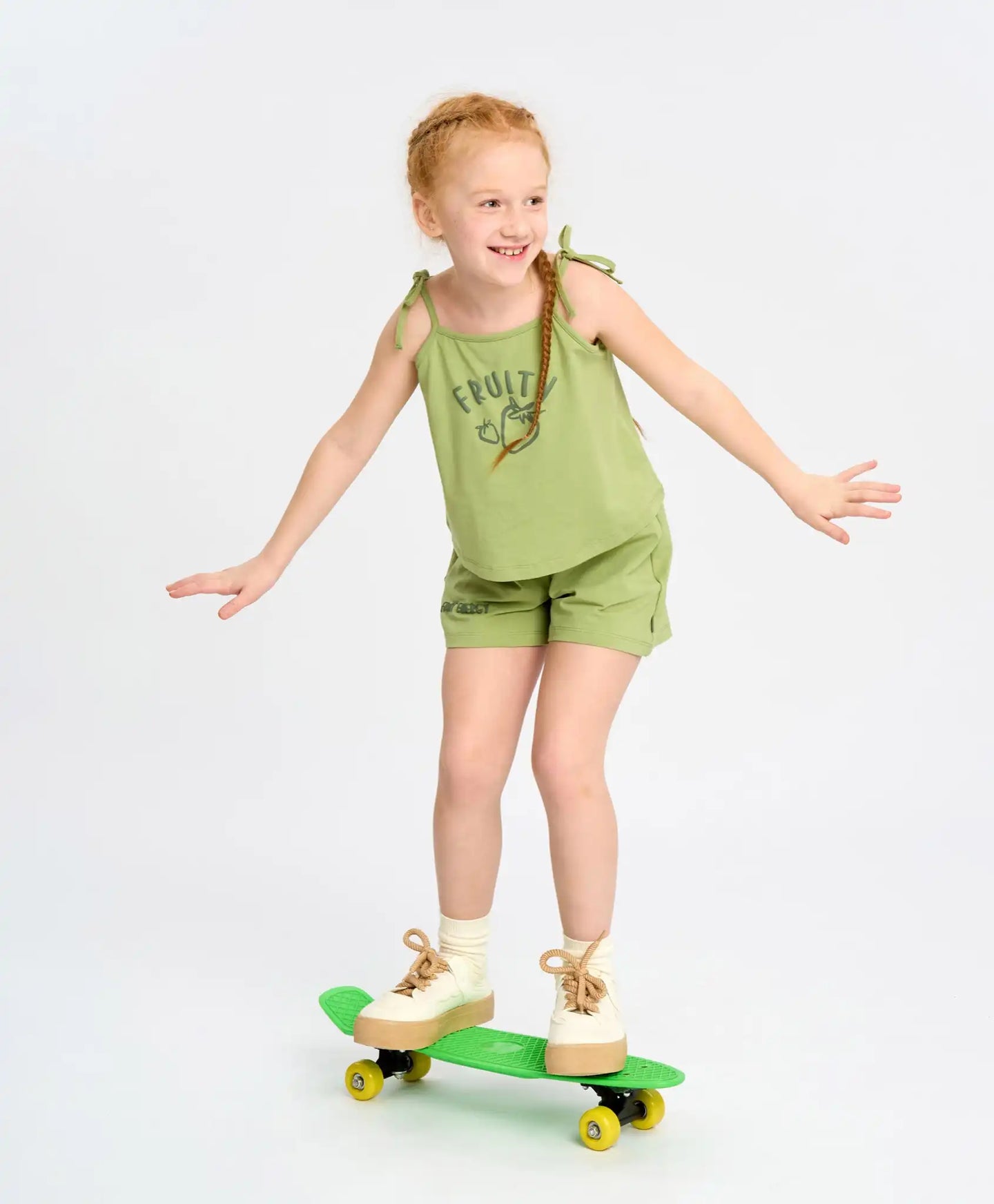 Top verde pentru fete cu șnururi și imprimeu Button Blue