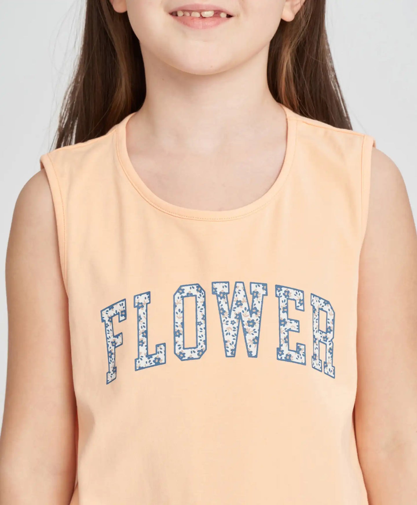 Top portocaliu pentru fete cu ondulații și imprimeu Button Blue