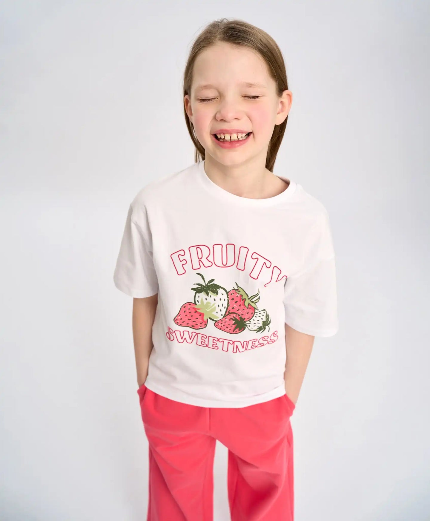 Tricou cu mânecă scurtă pentru fată, alb, oversize, cu imprimeu, Button Blue