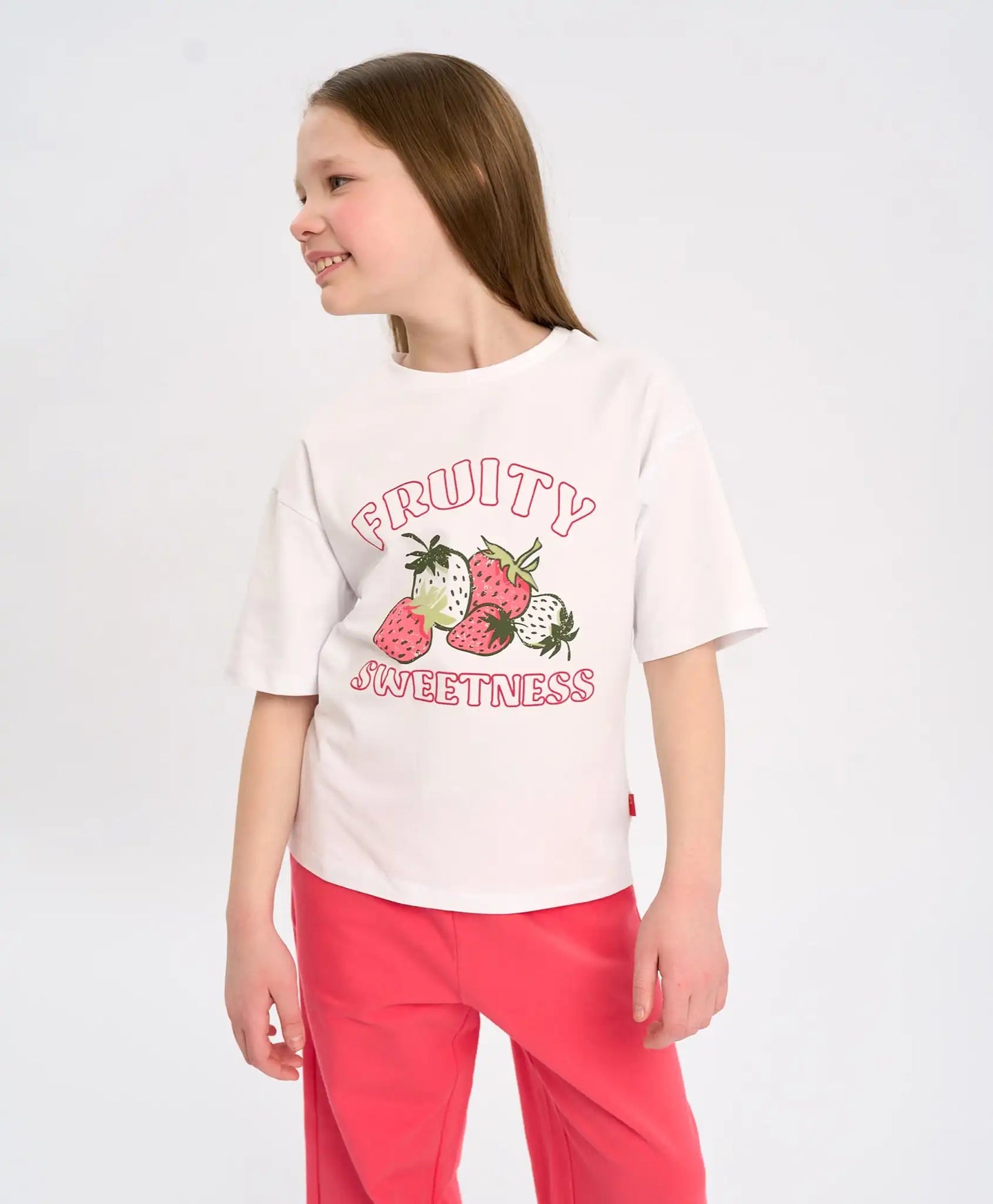 Tricou cu mânecă scurtă pentru fată, alb, oversize, cu imprimeu, Button Blue