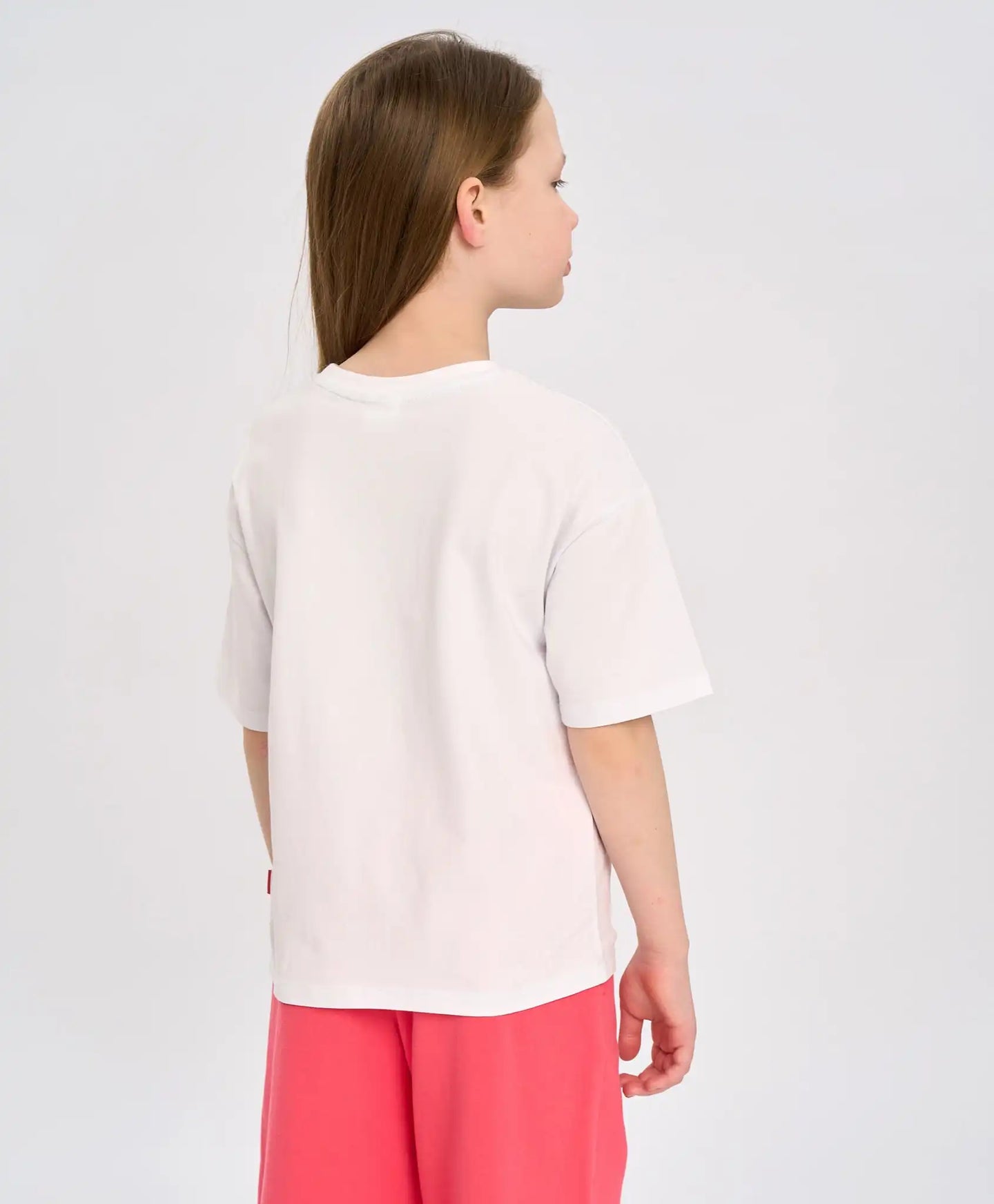 Tricou cu mânecă scurtă pentru fată, alb, oversize, cu imprimeu, Button Blue