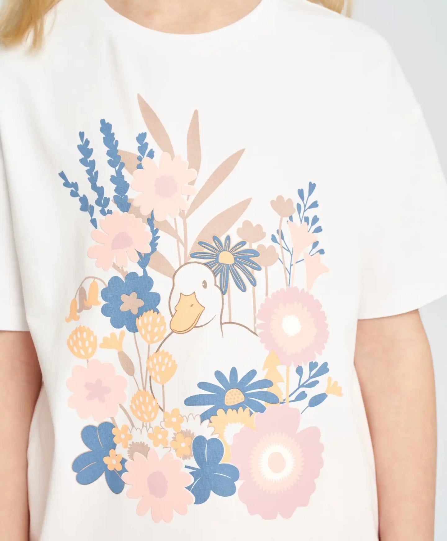 Tricou pentru fată, alb, cu mânecă scurtă și imprimeu, Button Blue