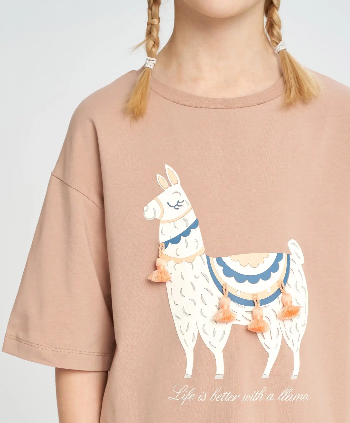 Tricou pentru fată, bej, cu mânecă scurtă și imprimeu cu lamă, Button Blue