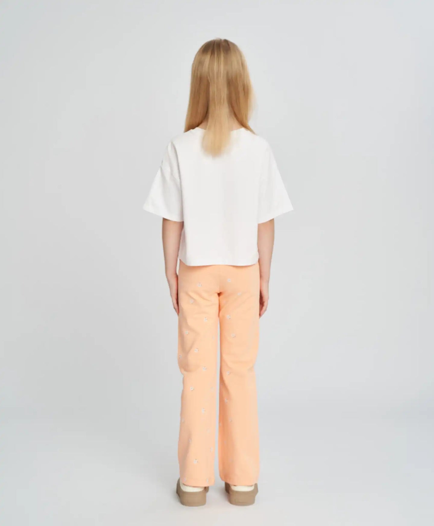 Crop-top tricou pentru fată, alb, cu mânecă scurtă și imprimeu, Button Blue