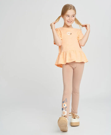 Colanți pentru fată, maro, cu talie elastică și imprimeu, Button Blue