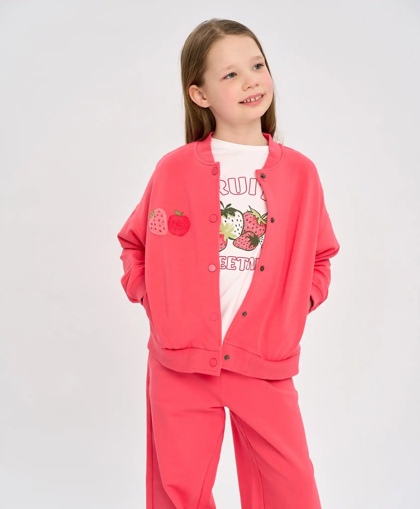 Bomber oversized pentru fete cu nasturi și imprimeu corai Button Blue