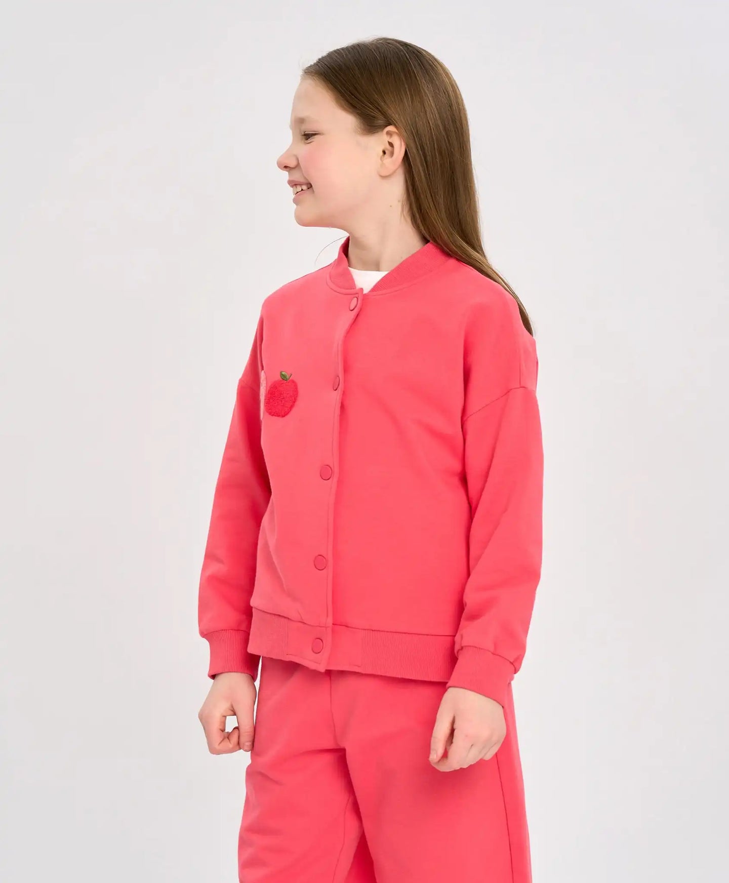 Bomber oversized pentru fete cu nasturi și imprimeu corai Button Blue