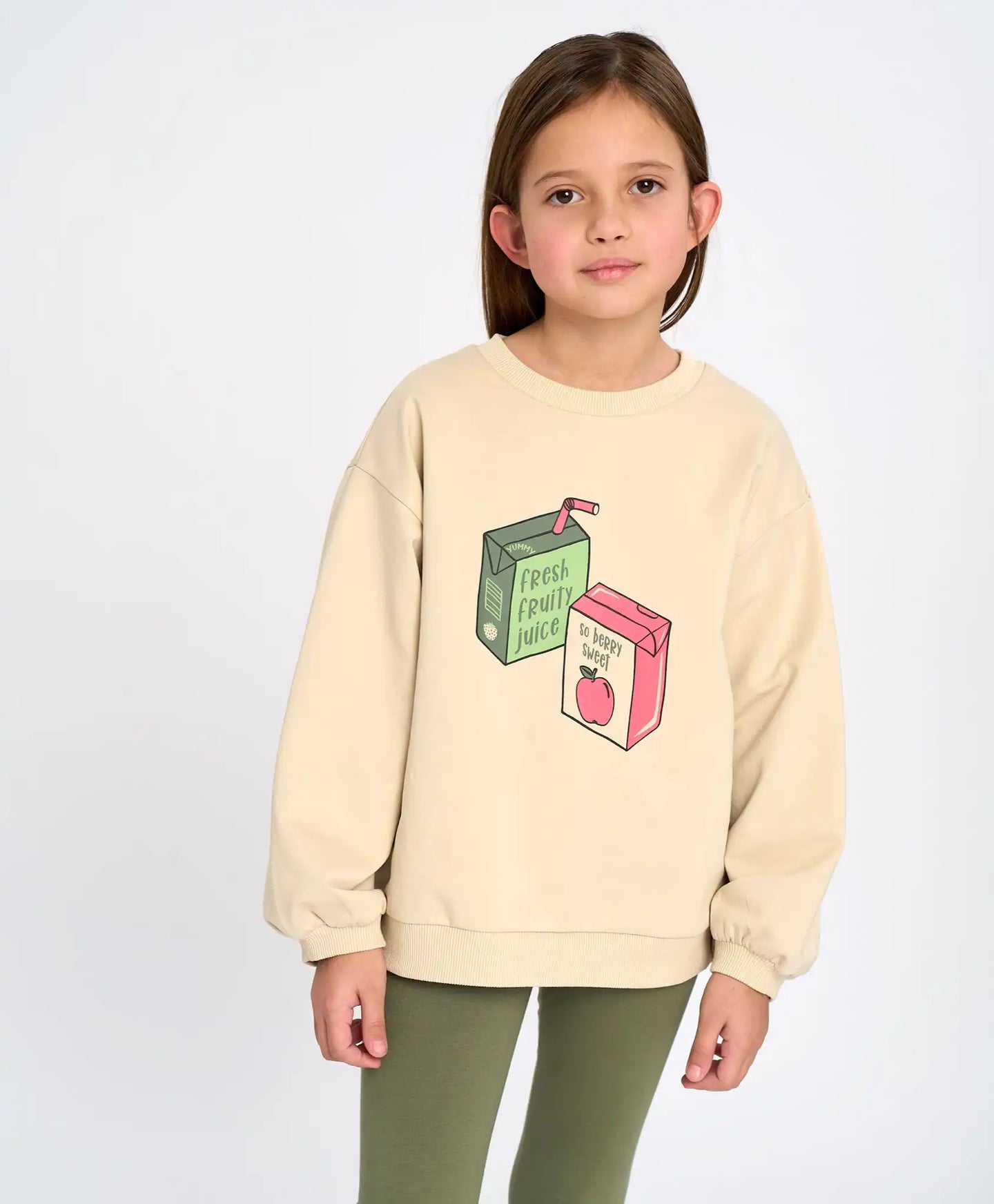 Hanorac oversized pentru copii alb-cremos cu imprimeu Button Blue