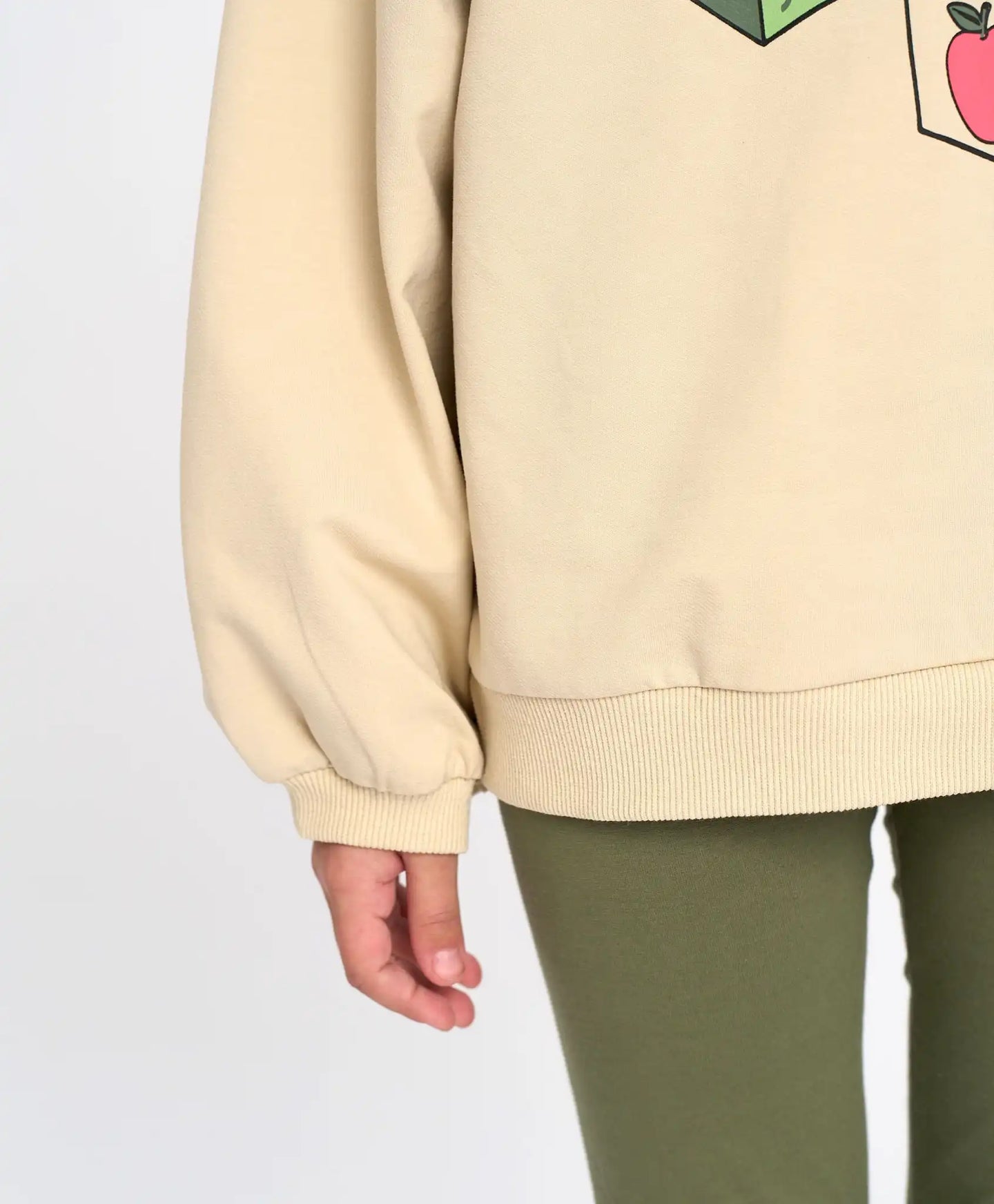 Hanorac oversized pentru copii alb-cremos cu imprimeu Button Blue