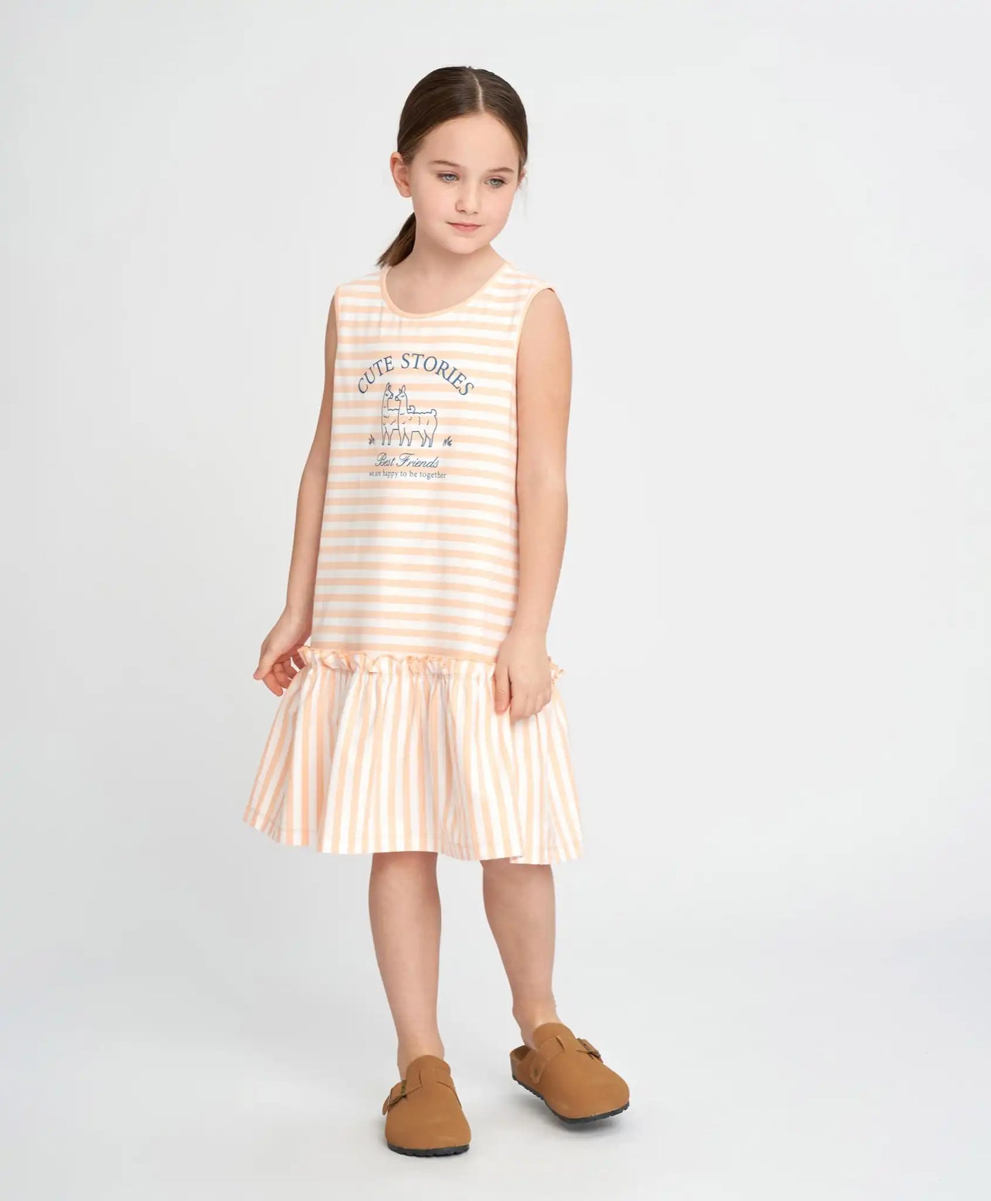 Sărafan pentru fete cu mâneci scurte, dungi și imprimeu multicolor Button Blue