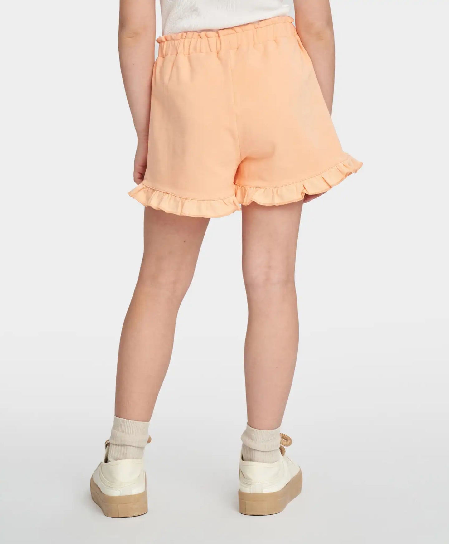 Pantaloni scurți pentru fată, portocalii, cu volane și imprimeu, Button Blue