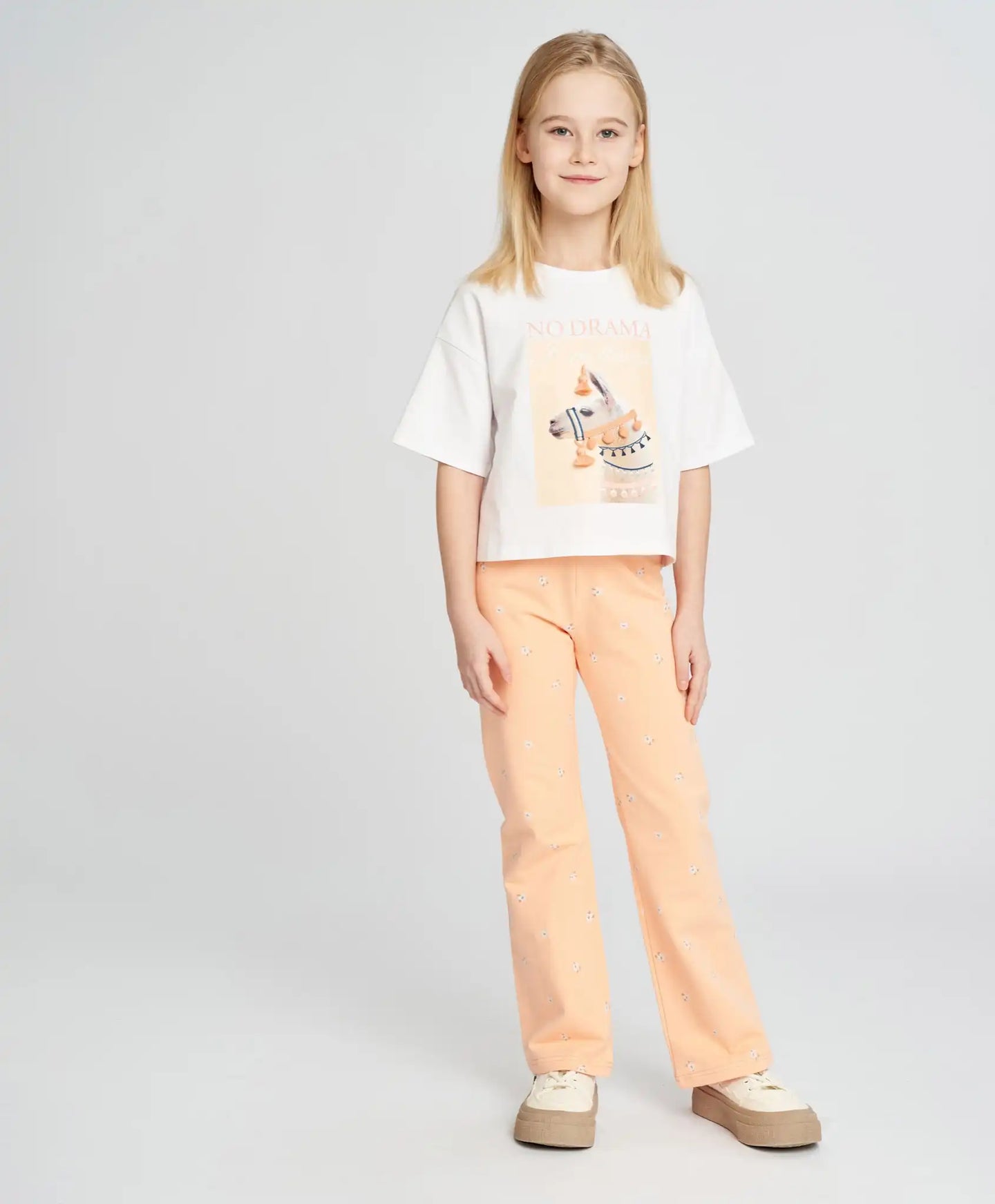 Colanți pentru fată, portocalii, cu talie elastică și imprimeu, Button Blue