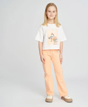 Colanți pentru fată, portocalii, cu talie elastică și imprimeu, Button Blue