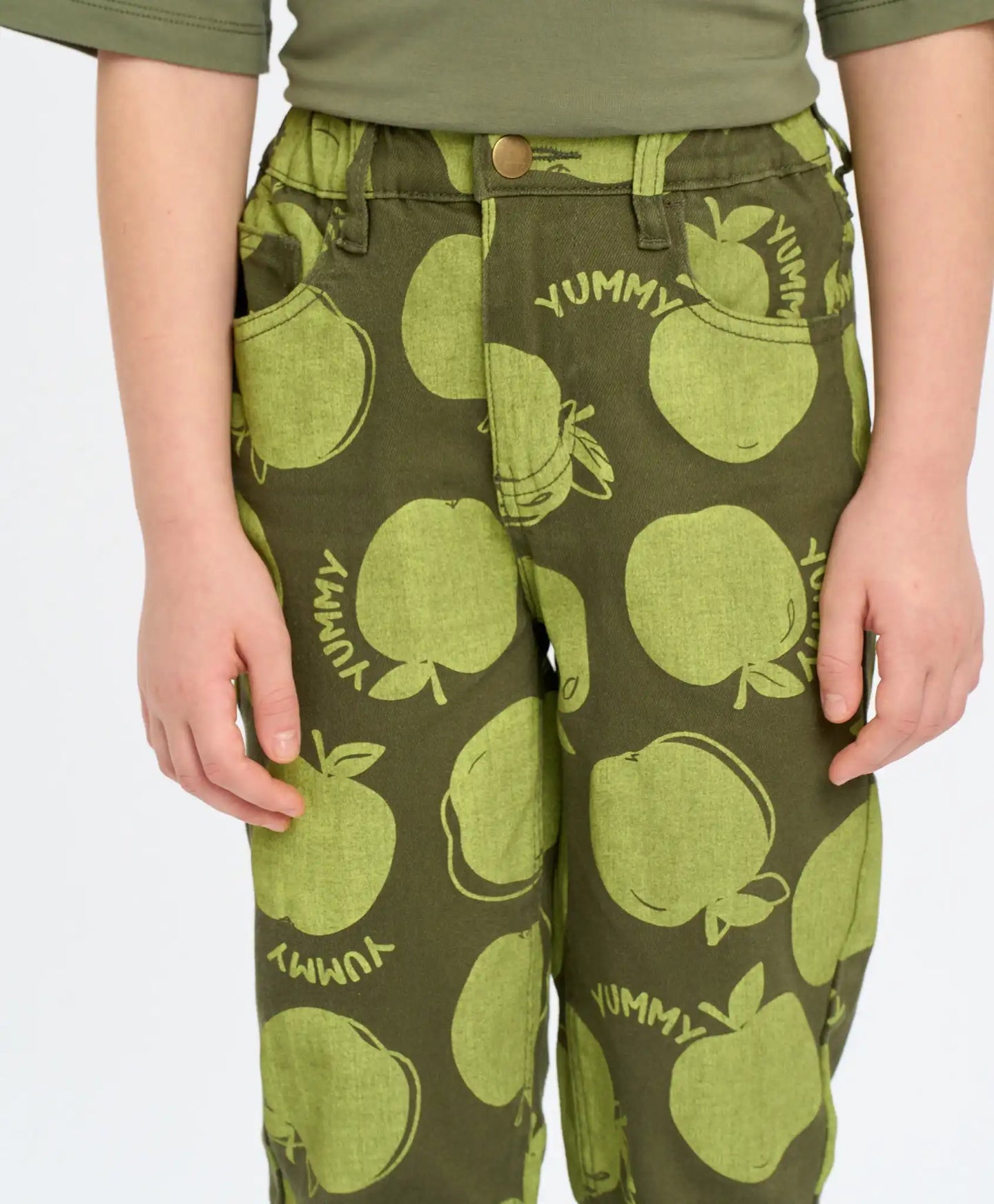 Blugi baggy pentru fată, verzi, cu efect de decolorare, Button Blue