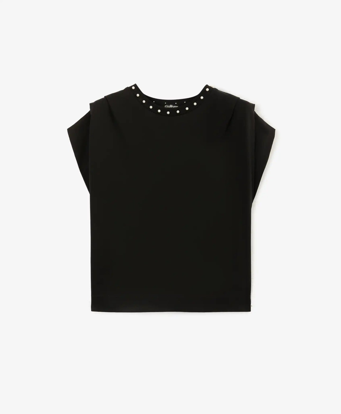 Tricou cu mânecă lungă din interlock mercerizat cu mărgele perlate, negru, Gulliver