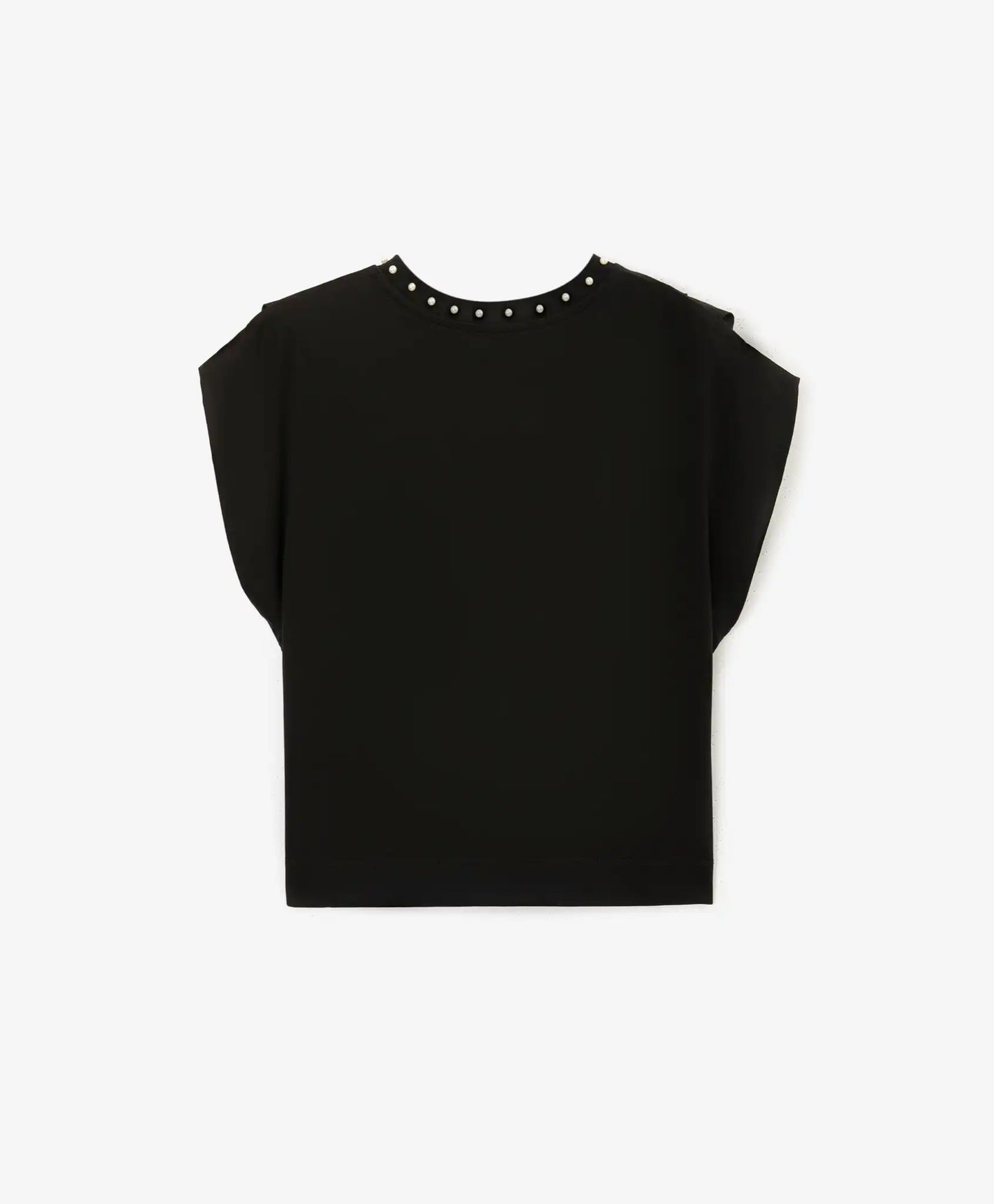 Tricou cu mânecă lungă din interlock mercerizat cu mărgele perlate, negru, Gulliver