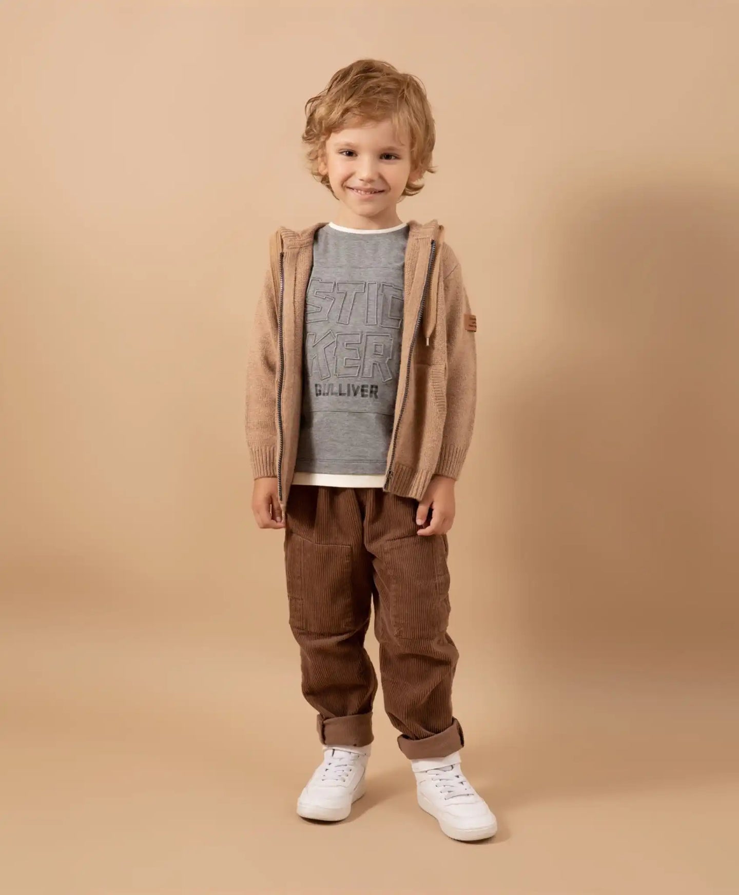 Cardigan tricotat cu glugă, maro, Gulliver