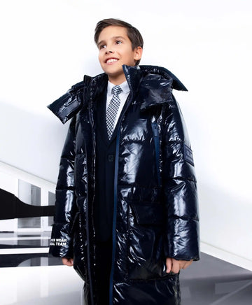 Trenci lucios, cu blană sintetică, albastru, Gulliver