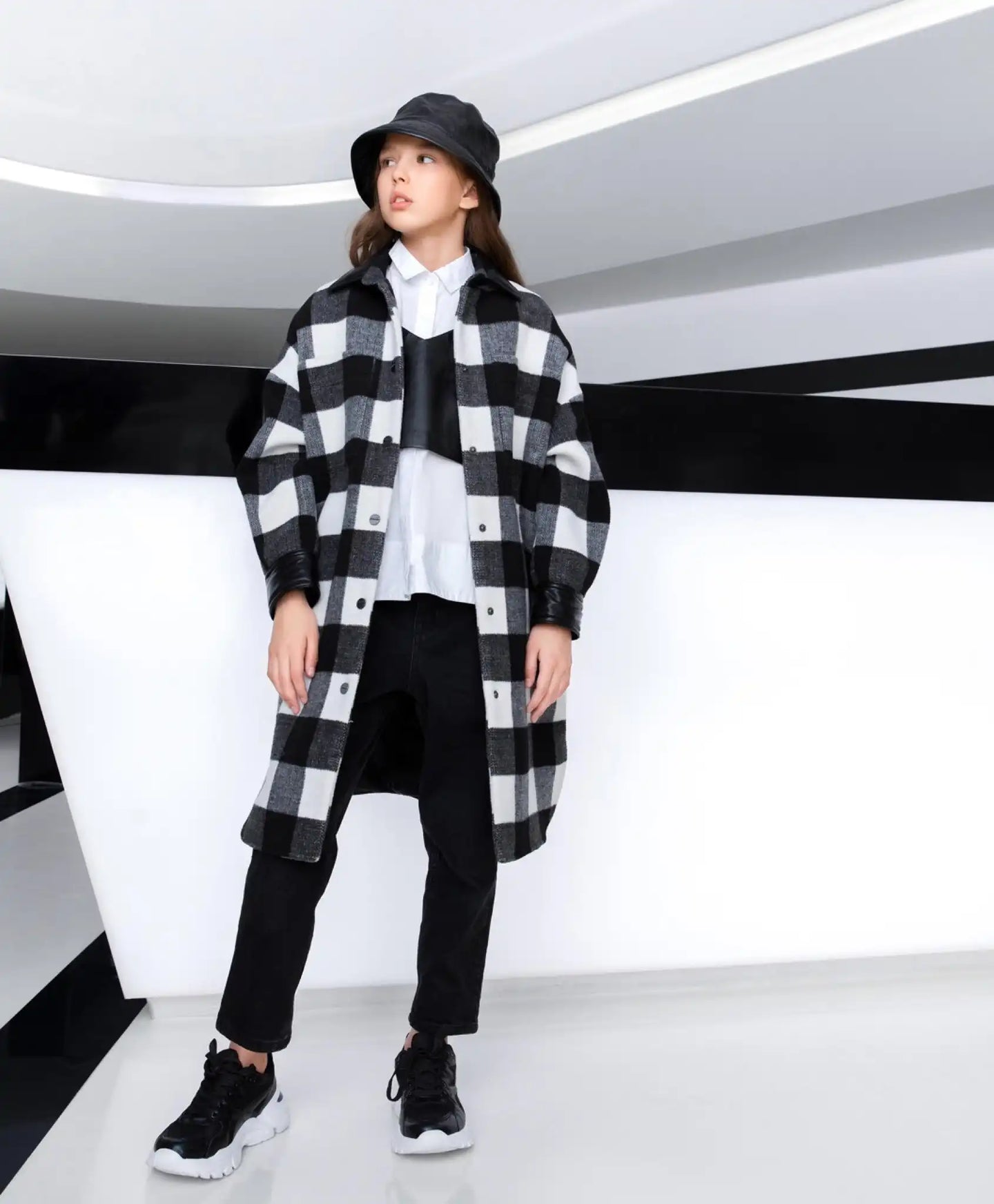 Palton drapat, cu carouri mari, alb, Gulliver