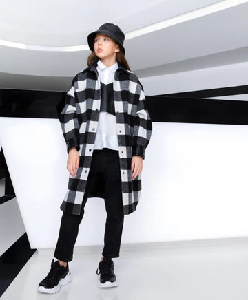 Palton drapat, cu carouri mari, alb, Gulliver