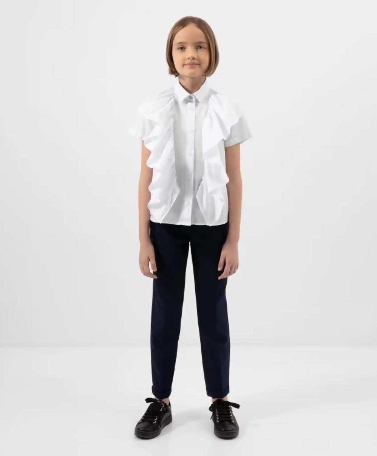 Bluză cu mânecă scurtă și volane mari, albă, Gulliver