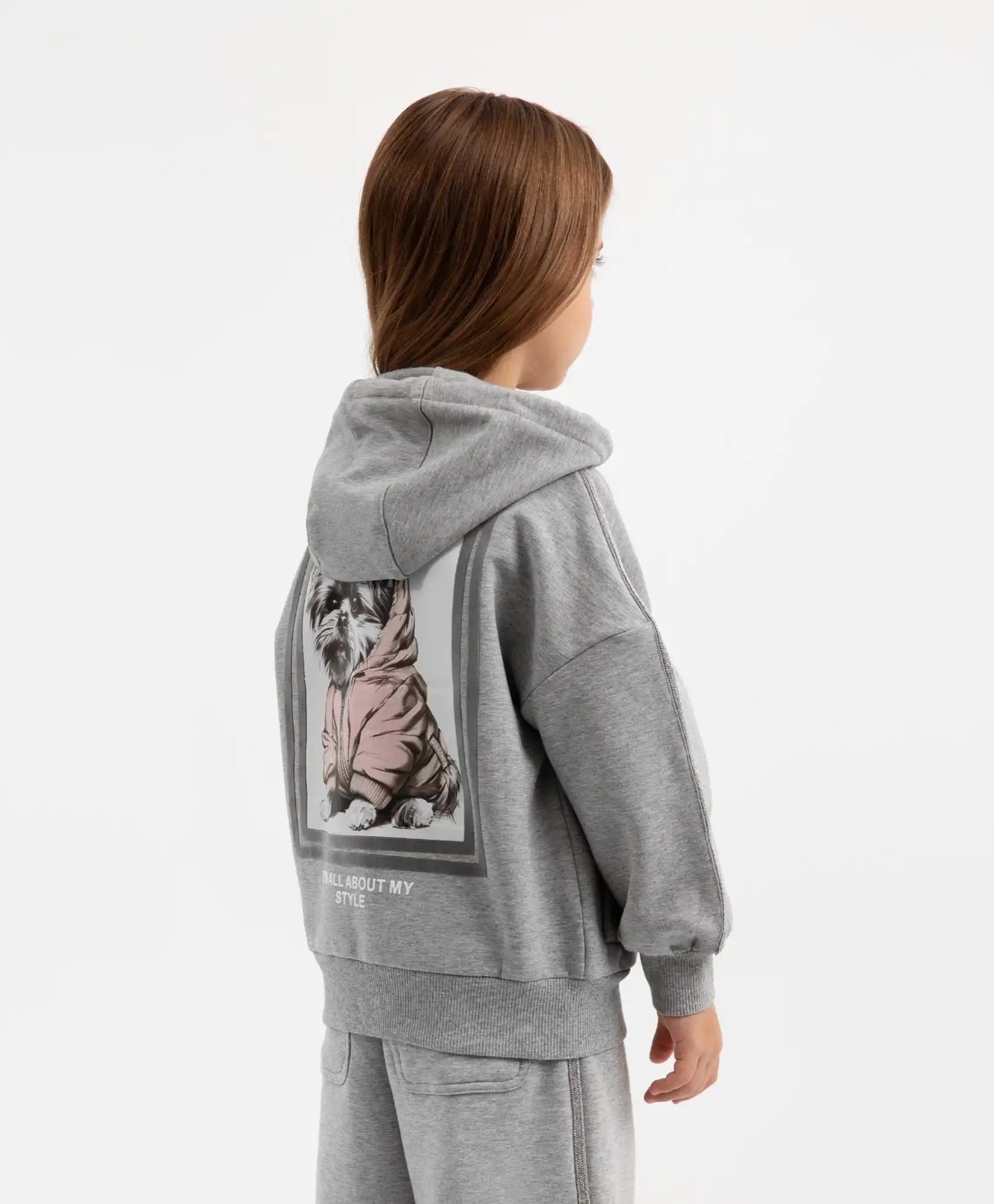 Hoodie deschis din material fleece cu imprimeu gri pentru fete Gulliver