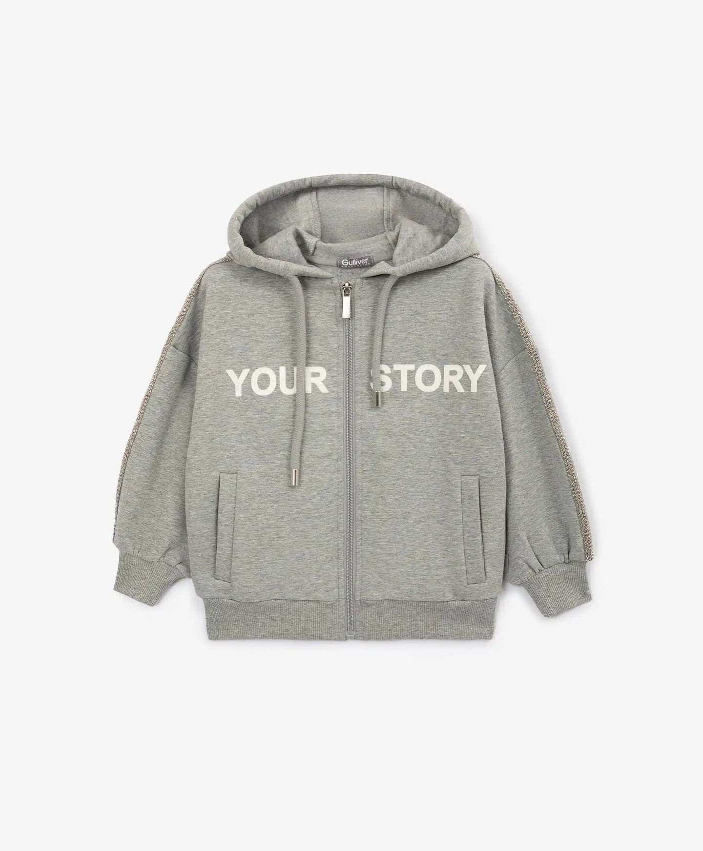 Hoodie deschis din material fleece cu imprimeu gri pentru fete Gulliver