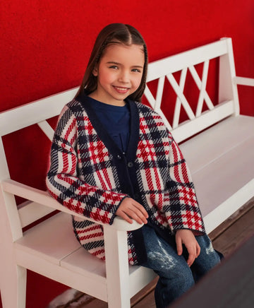 Cardigan tricotat în carouri, multicolor, pentru fată, Gulliver