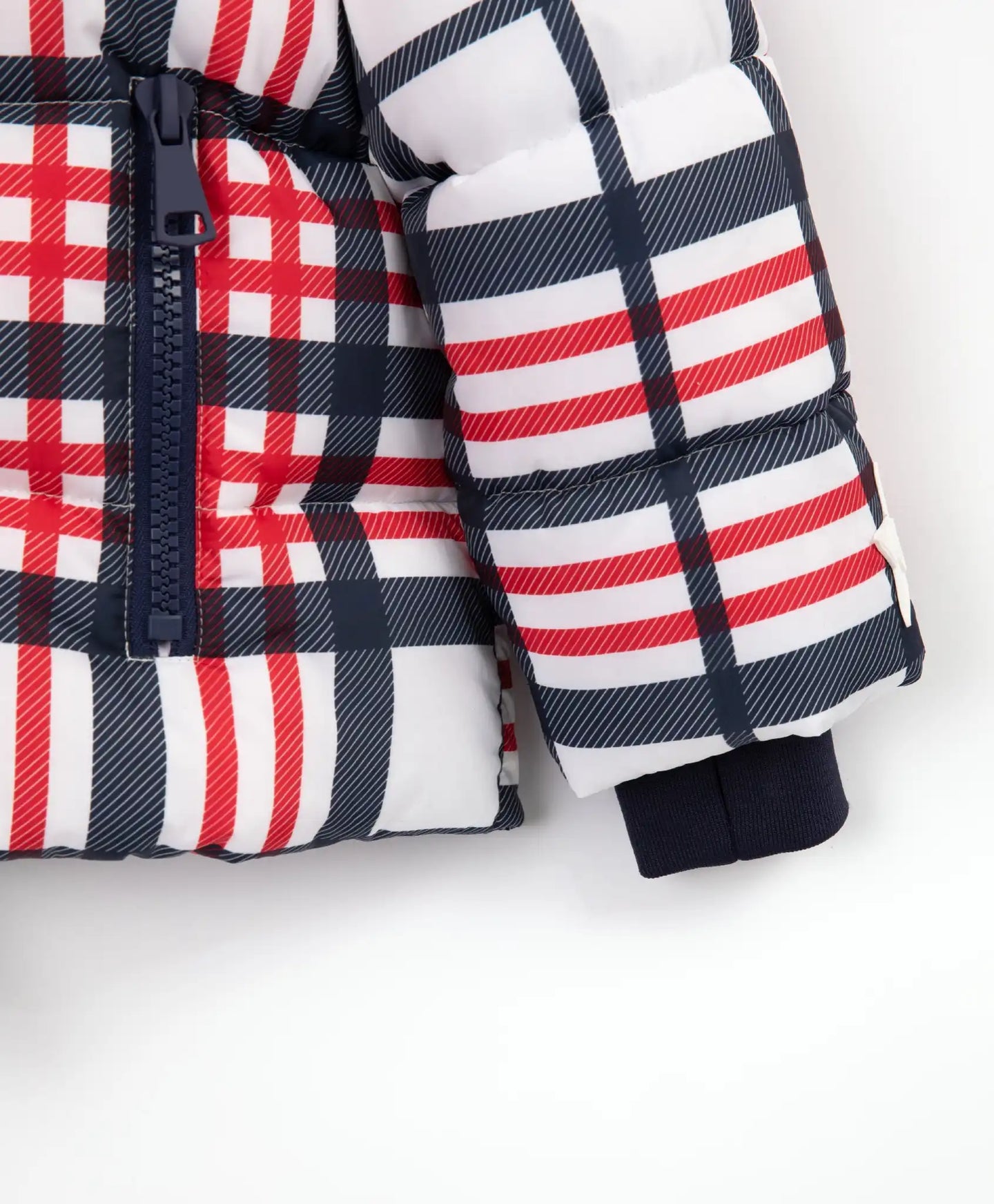 Geacă semilung cu căptușeală matlasată și guler detașabil cu glugă în carouri pentru fete, Gulliver