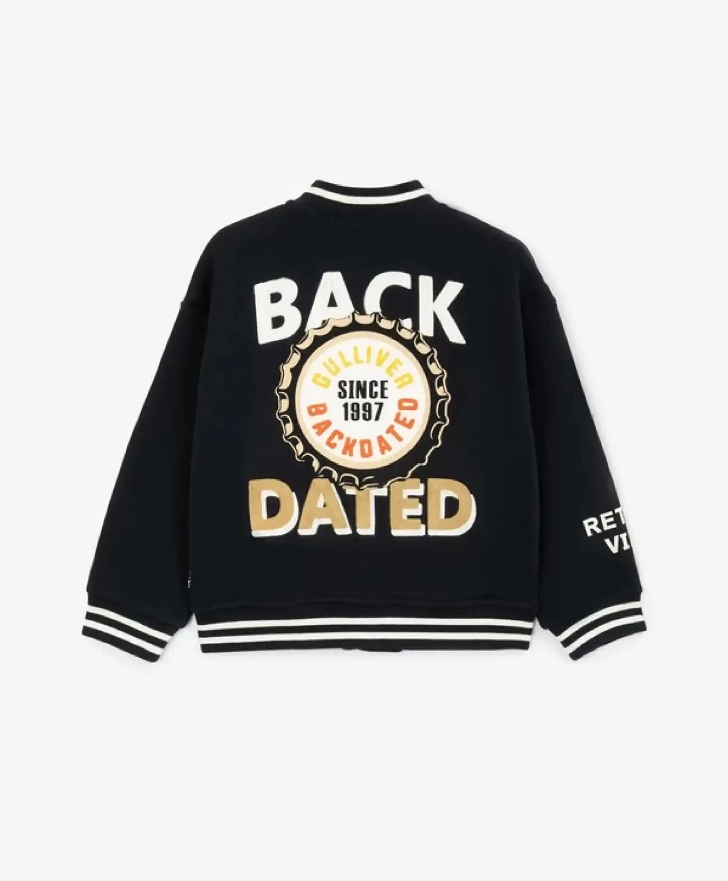 Jachetă bomber din tricot cu imprimeu și aplicații albastre pentru băieți Gulliver