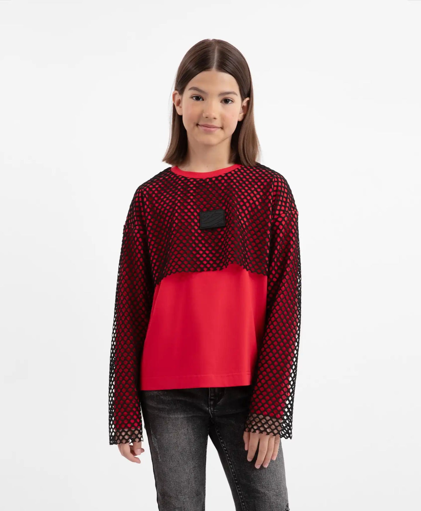 Longsleeve tricotat cu plasă roșu pentru fete Gulliver