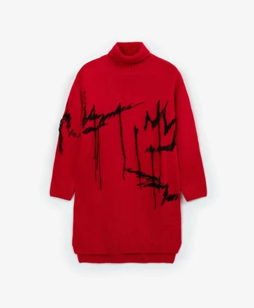 Rochie tricotată cu mâneci lungi, roșie, pentru fete de la Gulliver