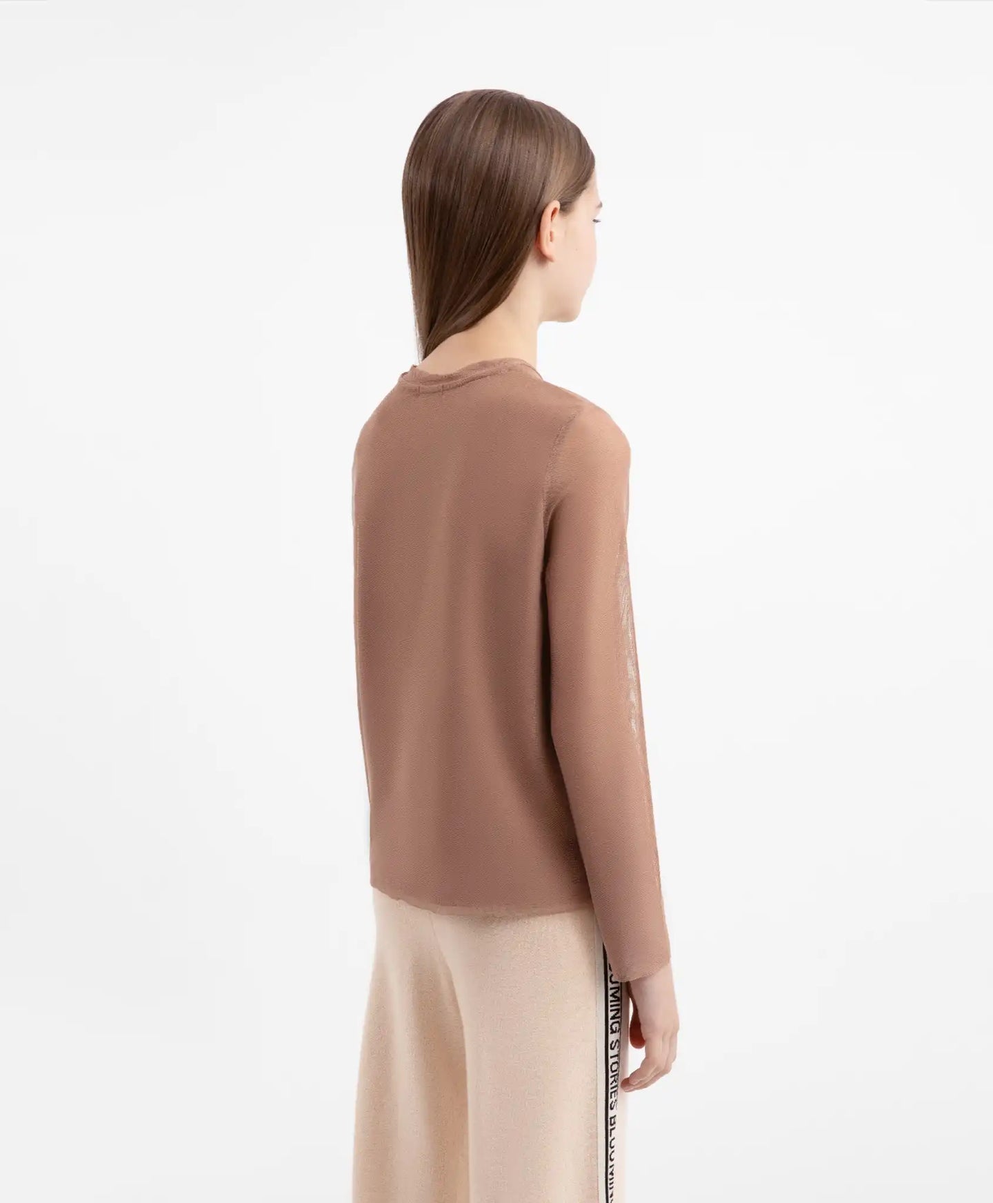 Longsleeve tricotat și din plasă combinat maro pentru fete Gulliver