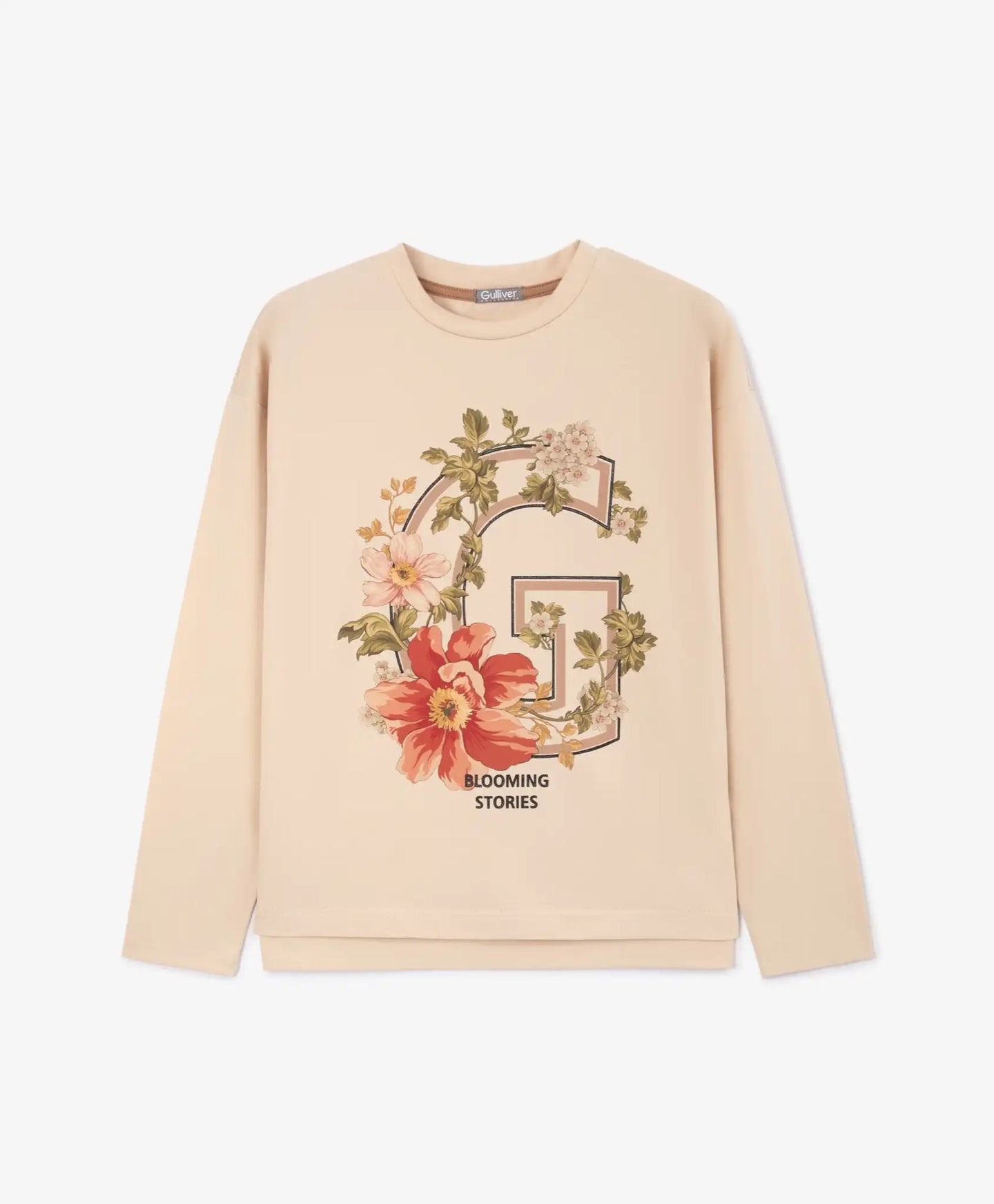 Longsleeve tricotat cu imprimeu bej pentru fete Gulliver