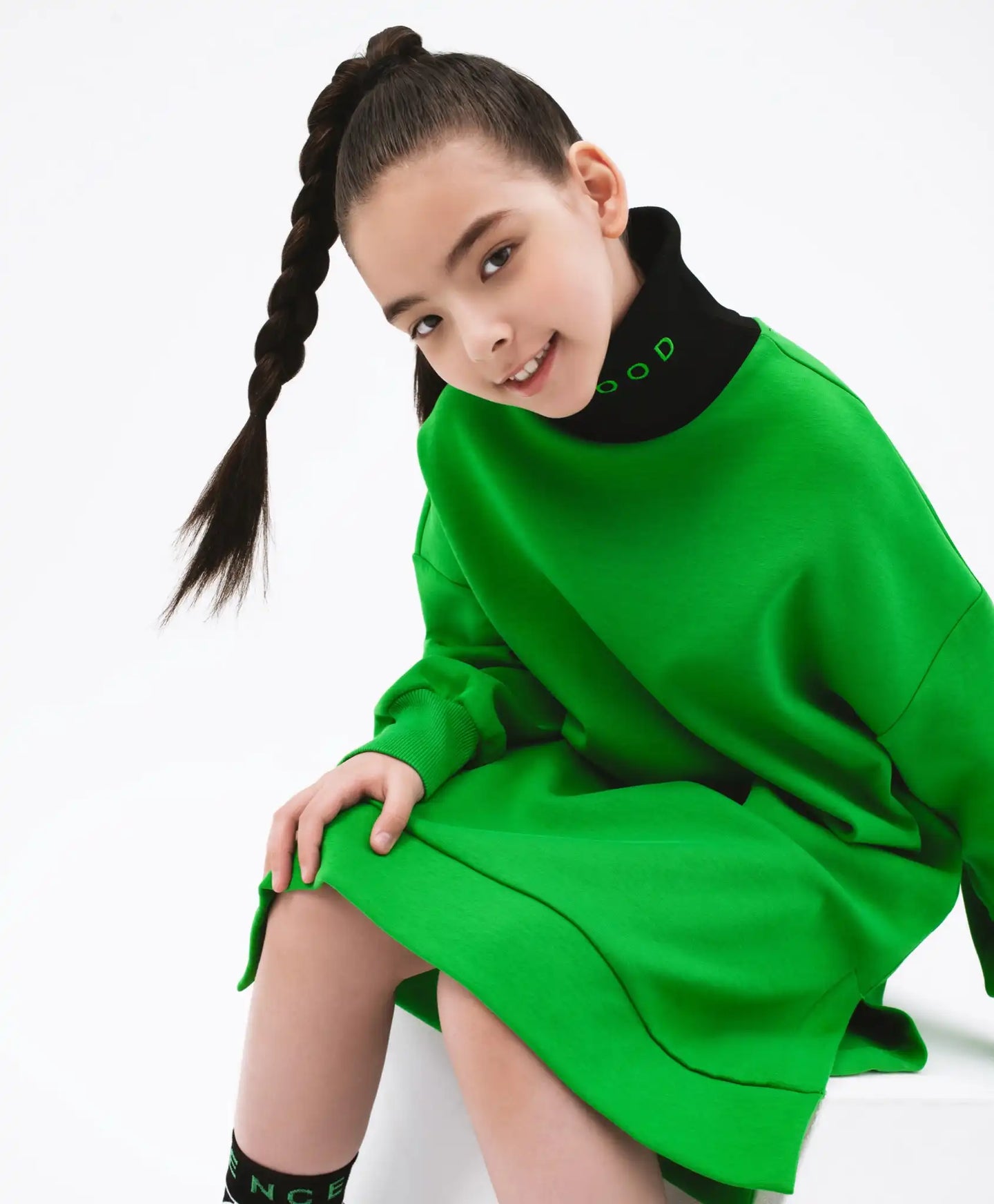 Rochie tricotată cu mâneci lungi, verde, pentru fete de la Gulliver