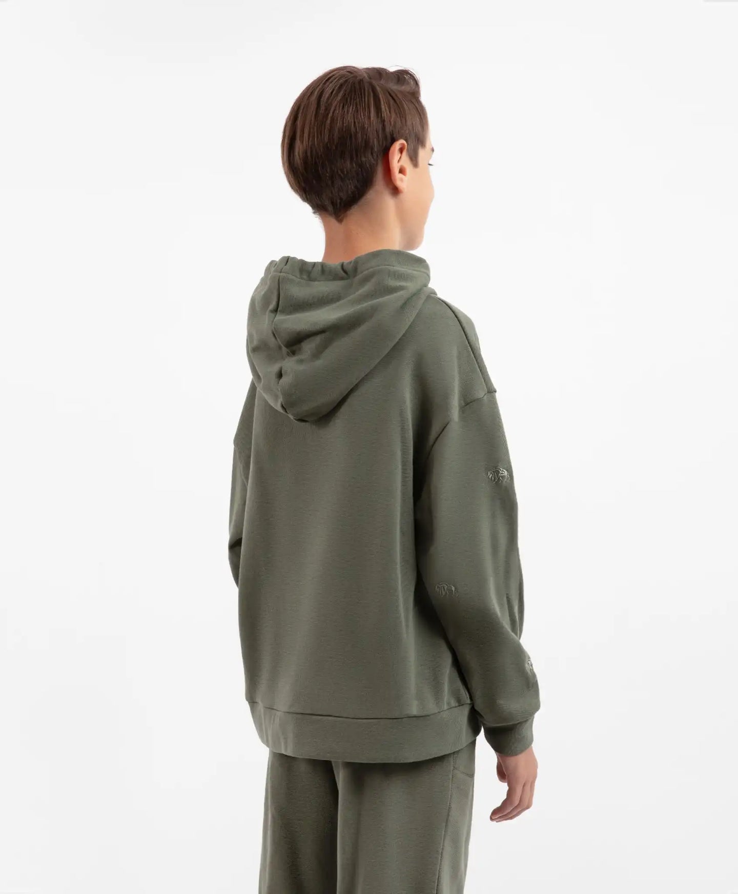 Hoodie oversized din material fleece cu broderii în culoare kaki pentru băieți Gulliver