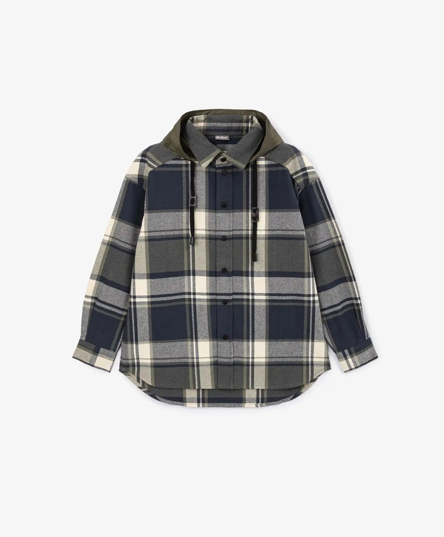 Cămașă flanelată oversized cu mâneci lungi și glugă din material carouri pentru băiat Gulliver