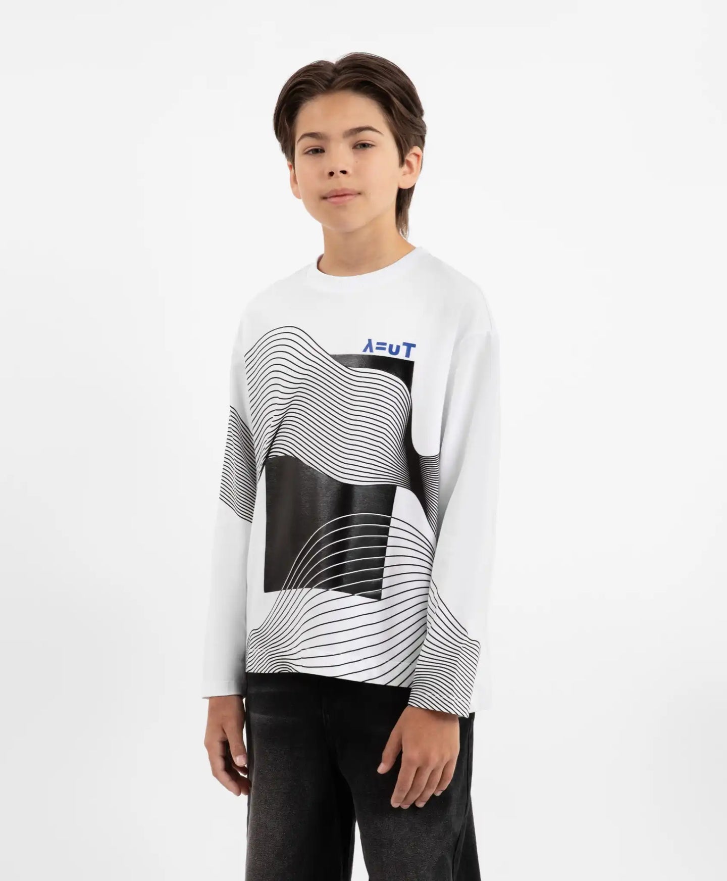 Longsleeve tricotat cu imprimeu alb pentru băieți Gulliver