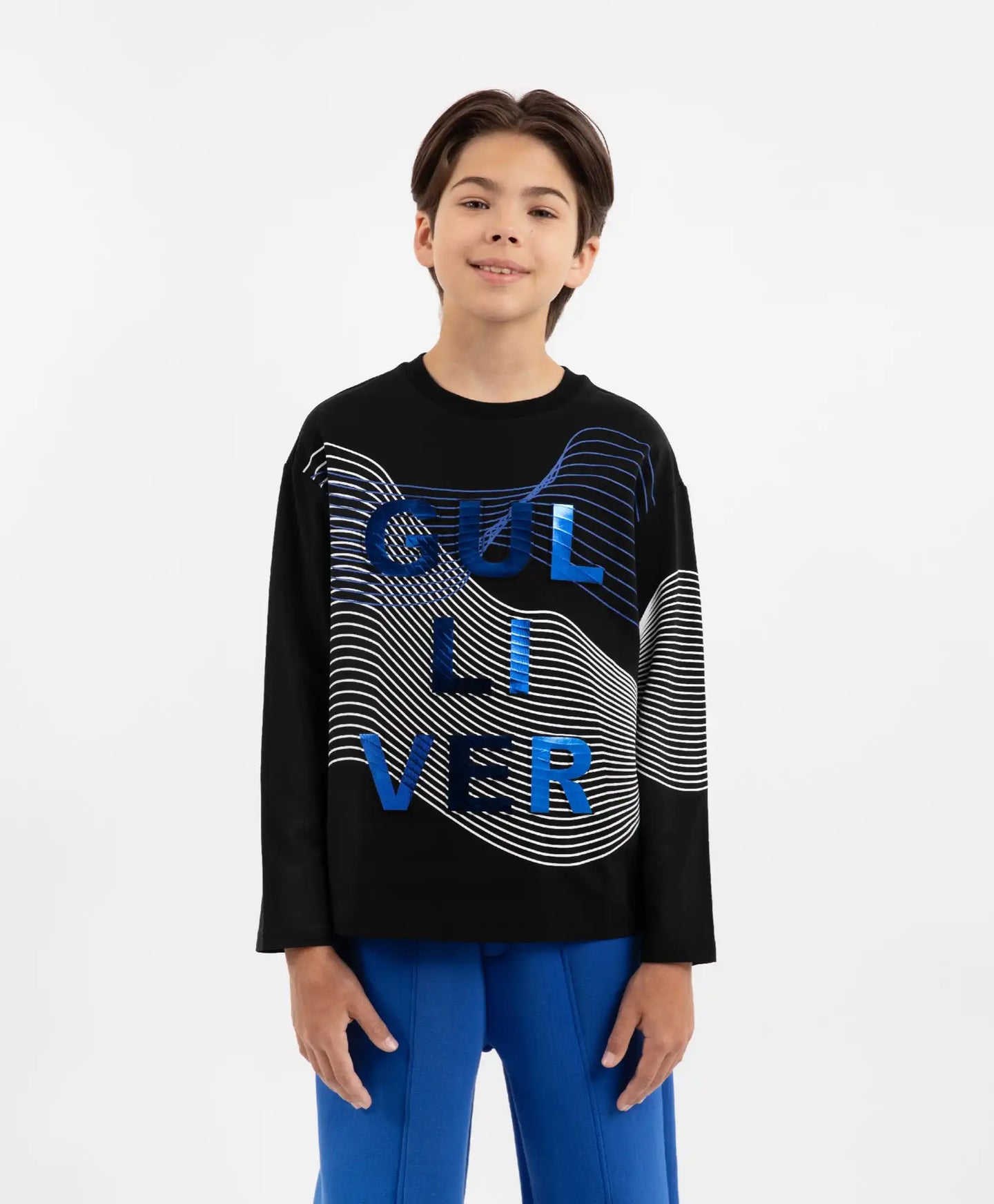 Longsleeve tricotat cu imprimeu negru pentru băieți Gulliver