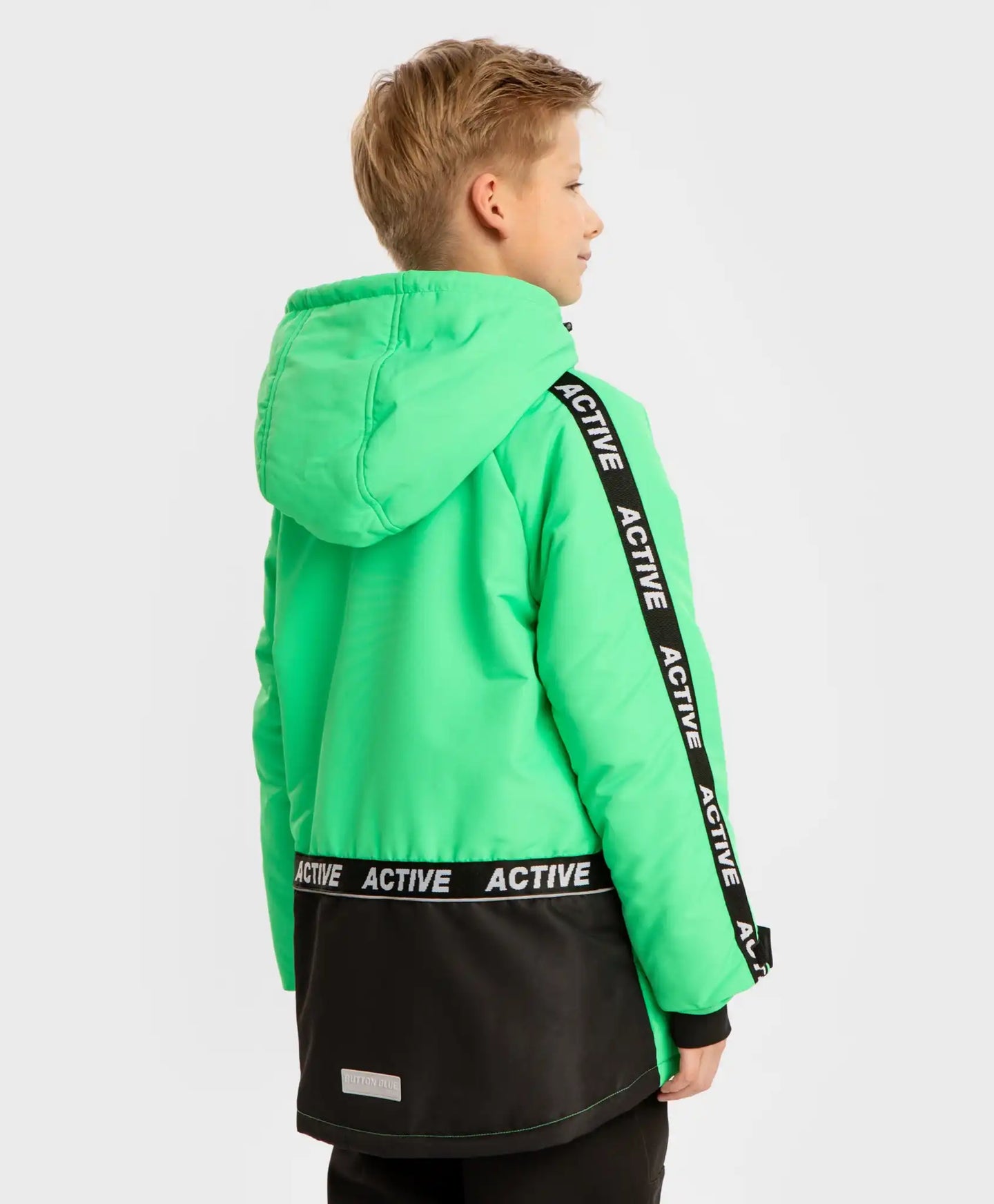 Geacă de sezon intermediar rezistentă la apă cu glugă și manșete mitene, verde, pentru băiat, Button Blue