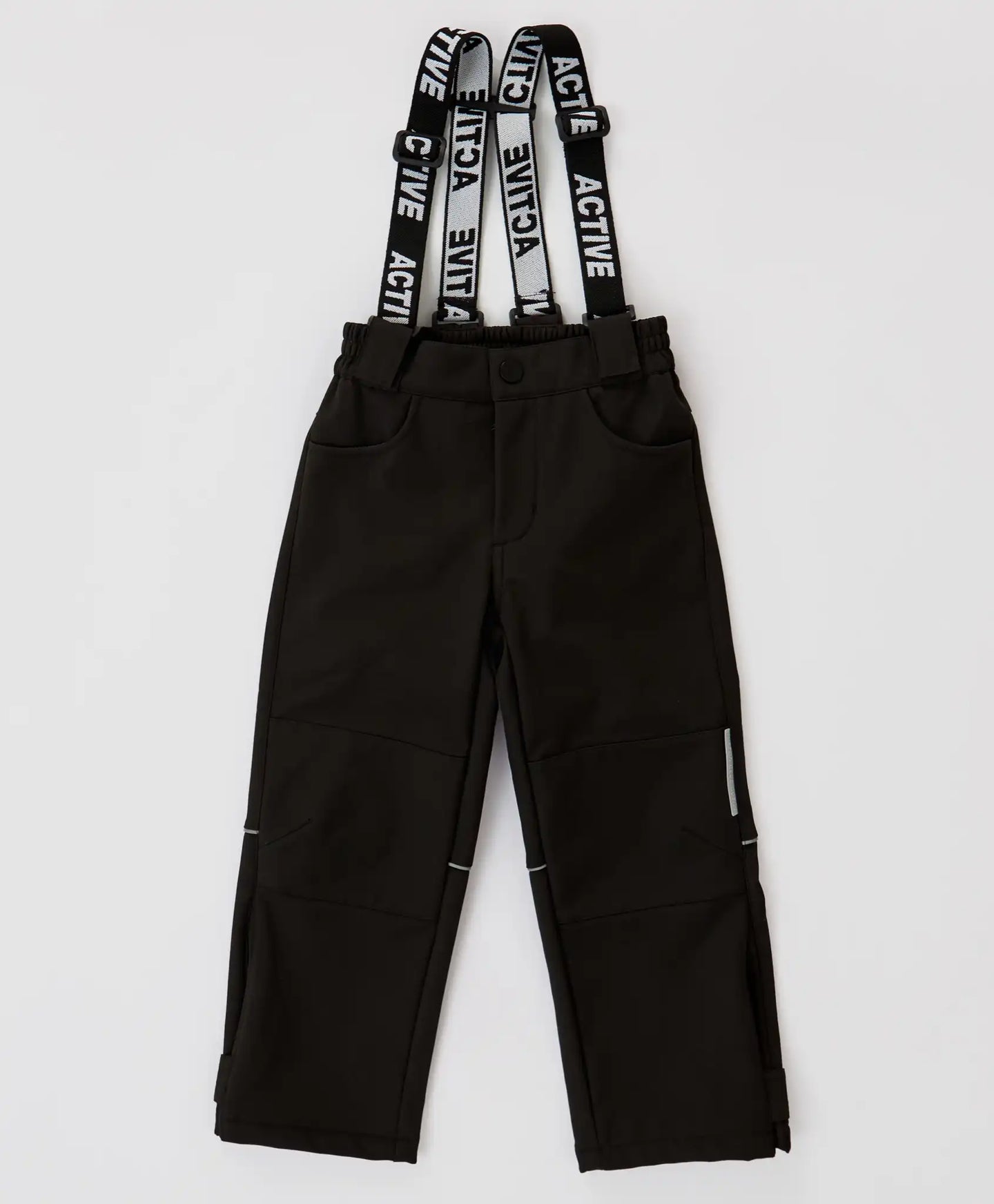 Pantaloni de sezon intermediar, softshell, cu bretele detașabile, negri, pentru copii, Button Blue