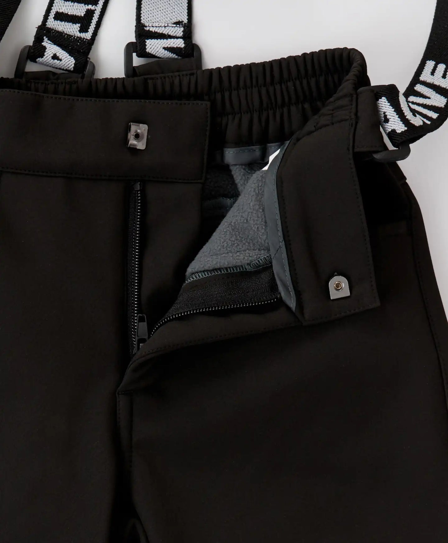 Pantaloni de sezon intermediar, softshell, cu bretele detașabile, negri, pentru copii, Button Blue