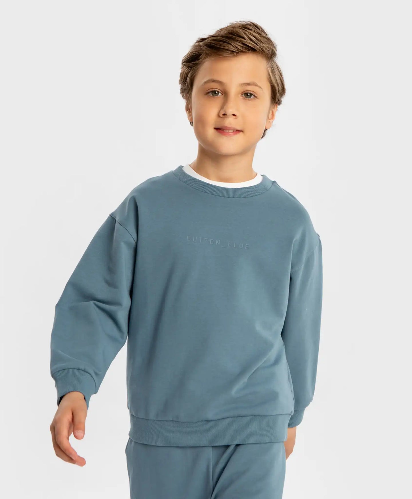 Hanorac de bază cu mânecă lungă și imprimeu albastru pentru copii Button Blue