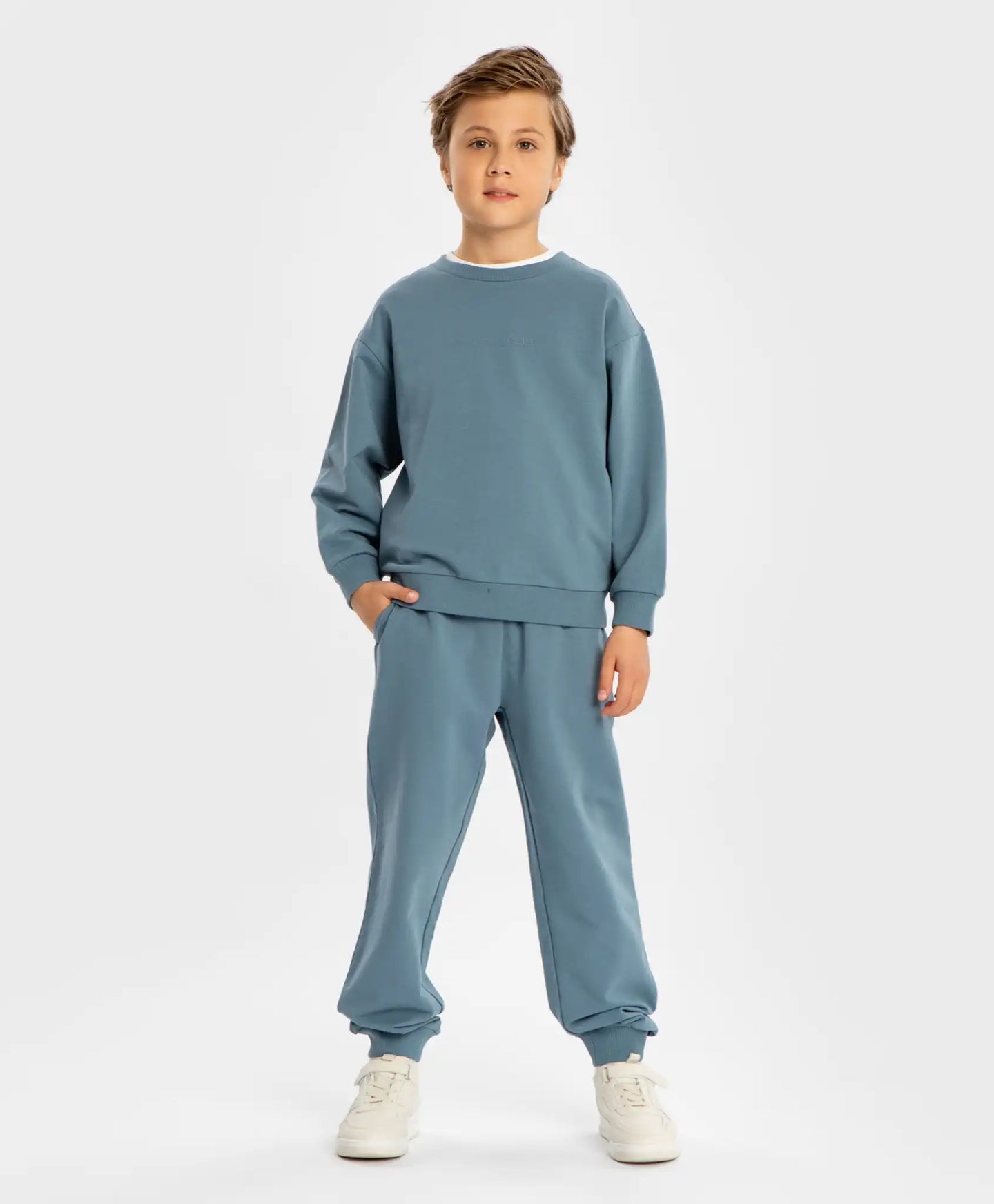 Hanorac de bază cu mânecă lungă și imprimeu albastru pentru copii Button Blue