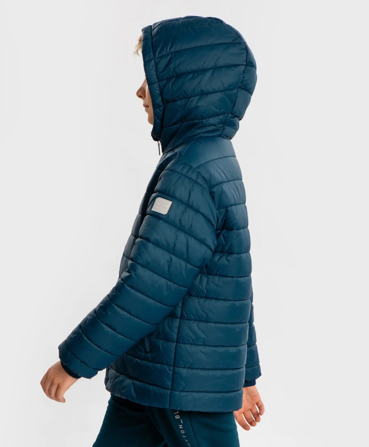 Geacă de sezon intermediar cu glugă, matlasată, albastră, pentru copii, Button Blue